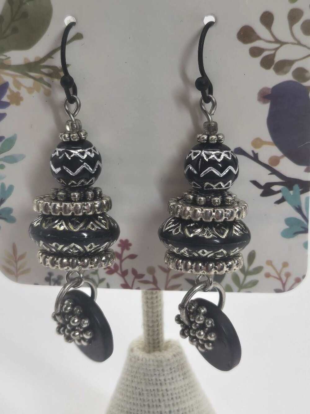 Black and Silver Tone Dangle Earrings Handmade